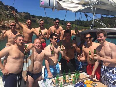 Stag do celebrations on a boat in Jersey